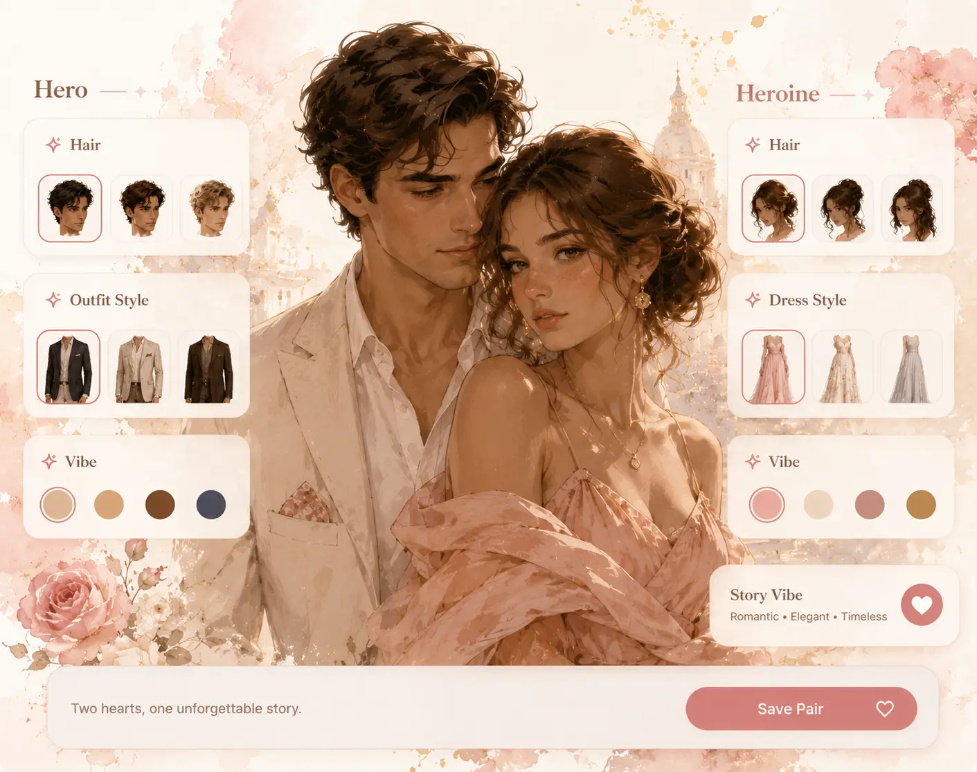Custom character styling options for couples in the My Spicy Vanilla AI story generator
